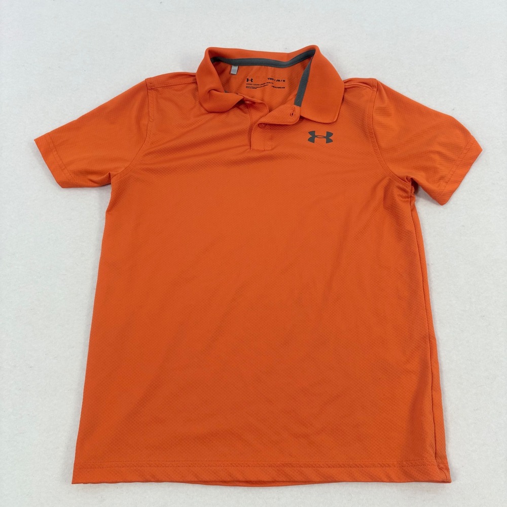 Under Armour Polo Shirt Kids Medium Orange HeatGear Short Sleeve